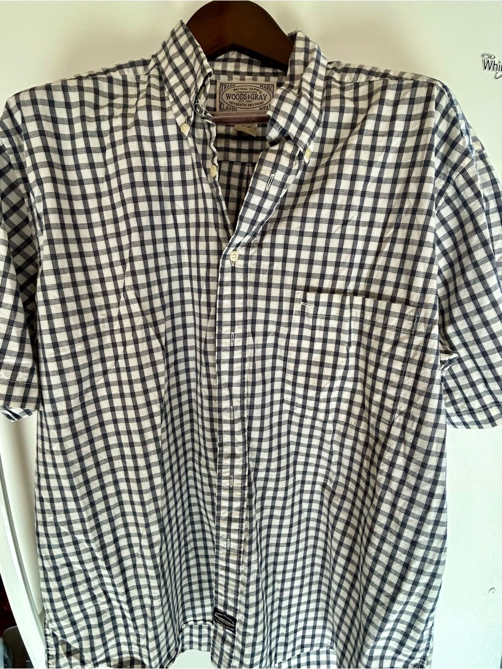 Woods & Gray plaid collared short sleeve shirt Black & Cream Sz L